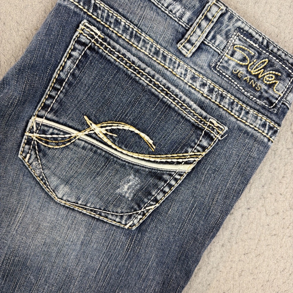 Y2K Silver Jeans Frances Bootcut Jeans Women 38x31 Blue Distressed Denim Flare